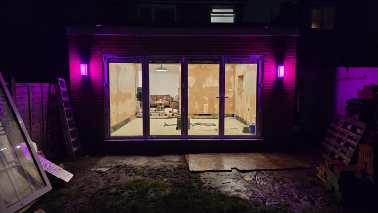 Extension Lighting Installation | Colour-Changing Exterior LED & Internal Spotlights | London & Essex